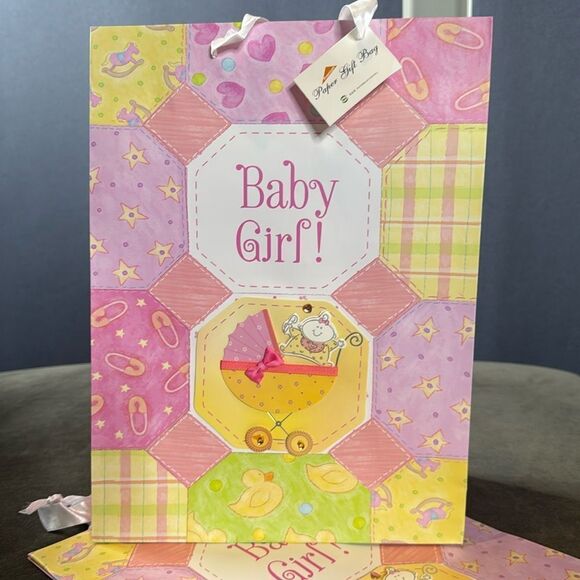 Baby Shower Large Gift Bags 12 Pack Ribbon Handles 6 Designs Pink & Blue NEW - Picture 7 of 16